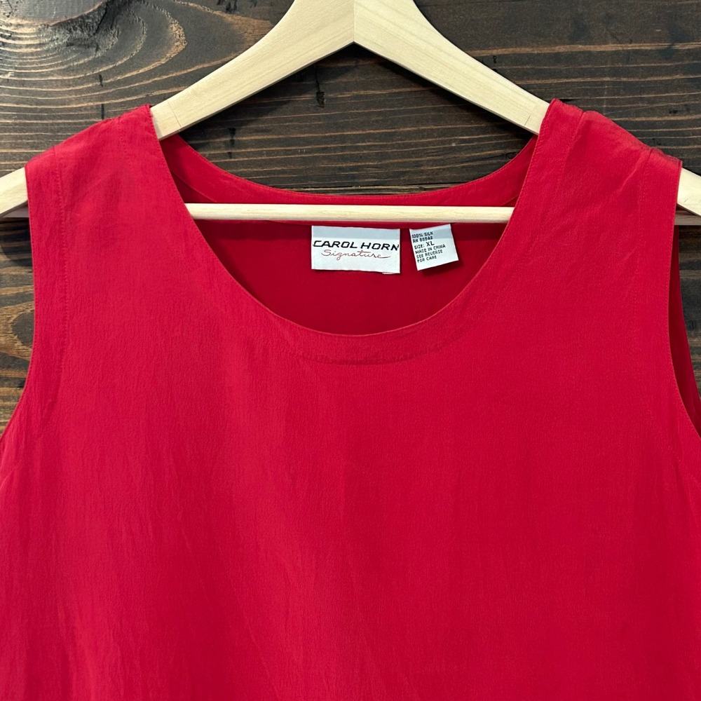 Vintage Carol Horn Signature Red 100% Silk Tank Top Women's XL Chic Quiet Luxury - Picture 2 of 8